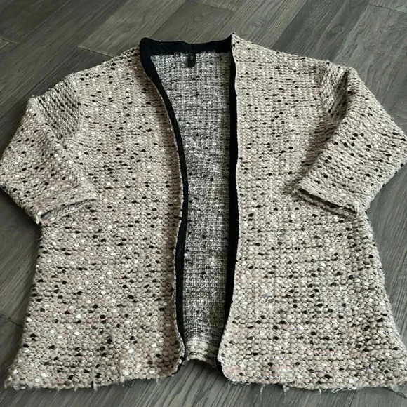 🔥Y.A.S.🔥 | Nude, black and white speckled wool blend knit cardigan - Picture 2 of 13